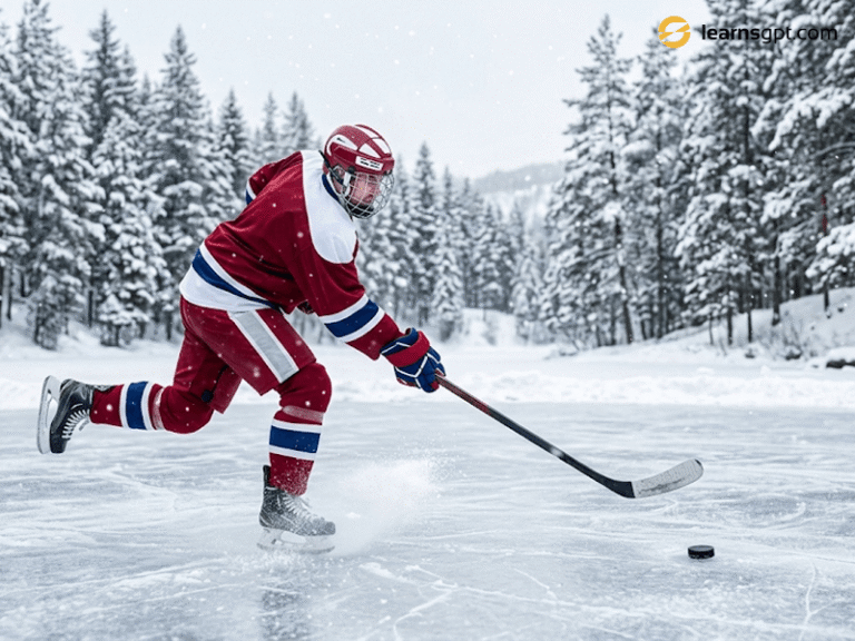 An ice hockey player demonstrating what is canada's national winter sport.